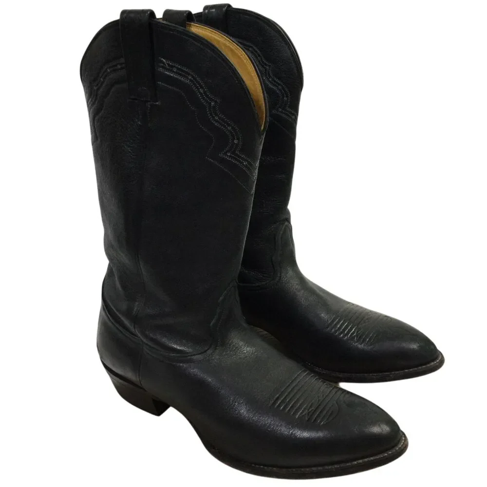 Nocona Mens Leather Western Cowboy Boots Pull-On Mid-Calf Black Size 12D